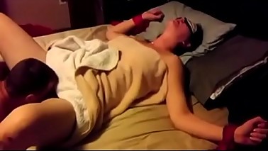 Cuckoliding wife is blindfolded and getting shared around with a friend