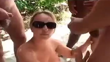 Wife gangbang bukkake on public beach